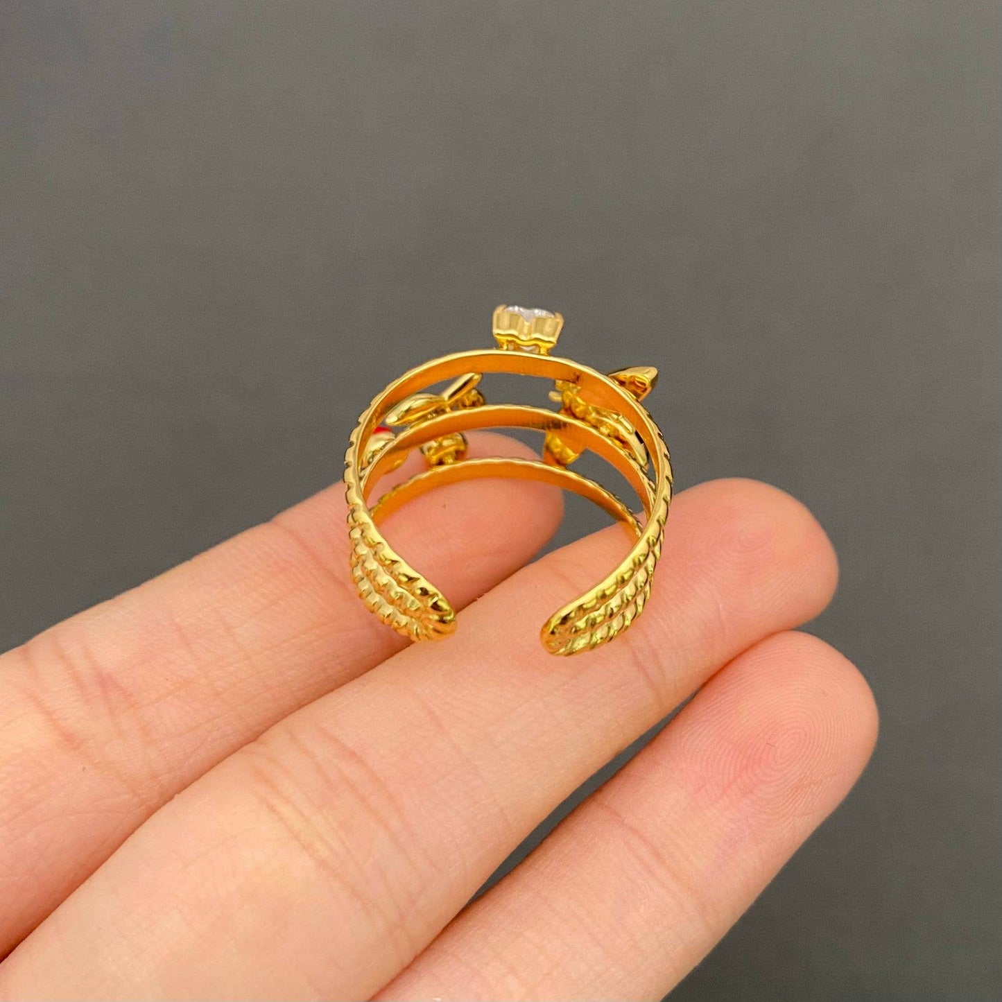 M15. Enamel Bee Cherry 18K Gold Plated Ring
