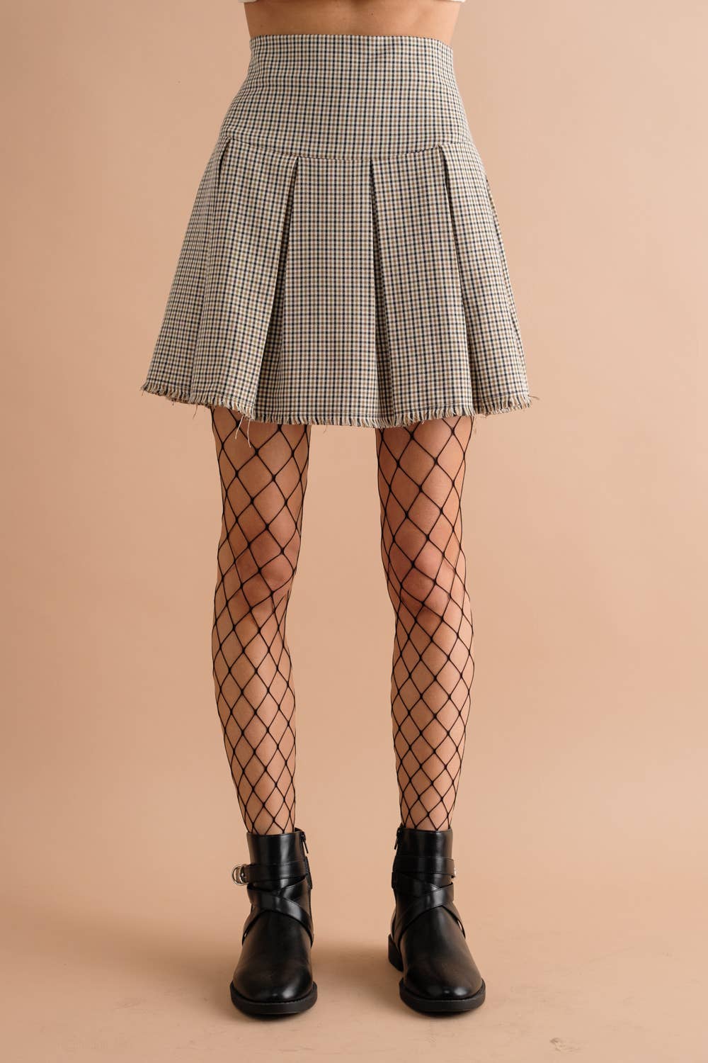 40034S - PLAID PLEATED SKIRT WITH SIZE ZIPPER OPENING
