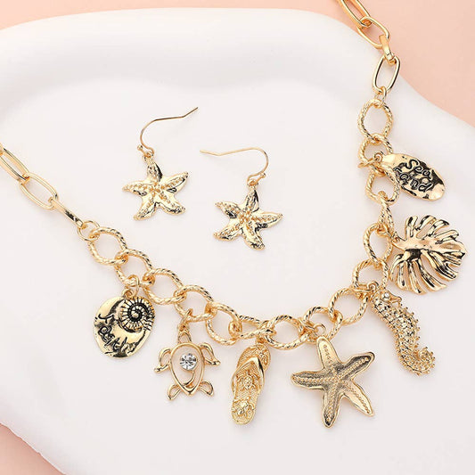 Sea Life Turtle Flip Flop Starfish Seahorse Charm Necklace