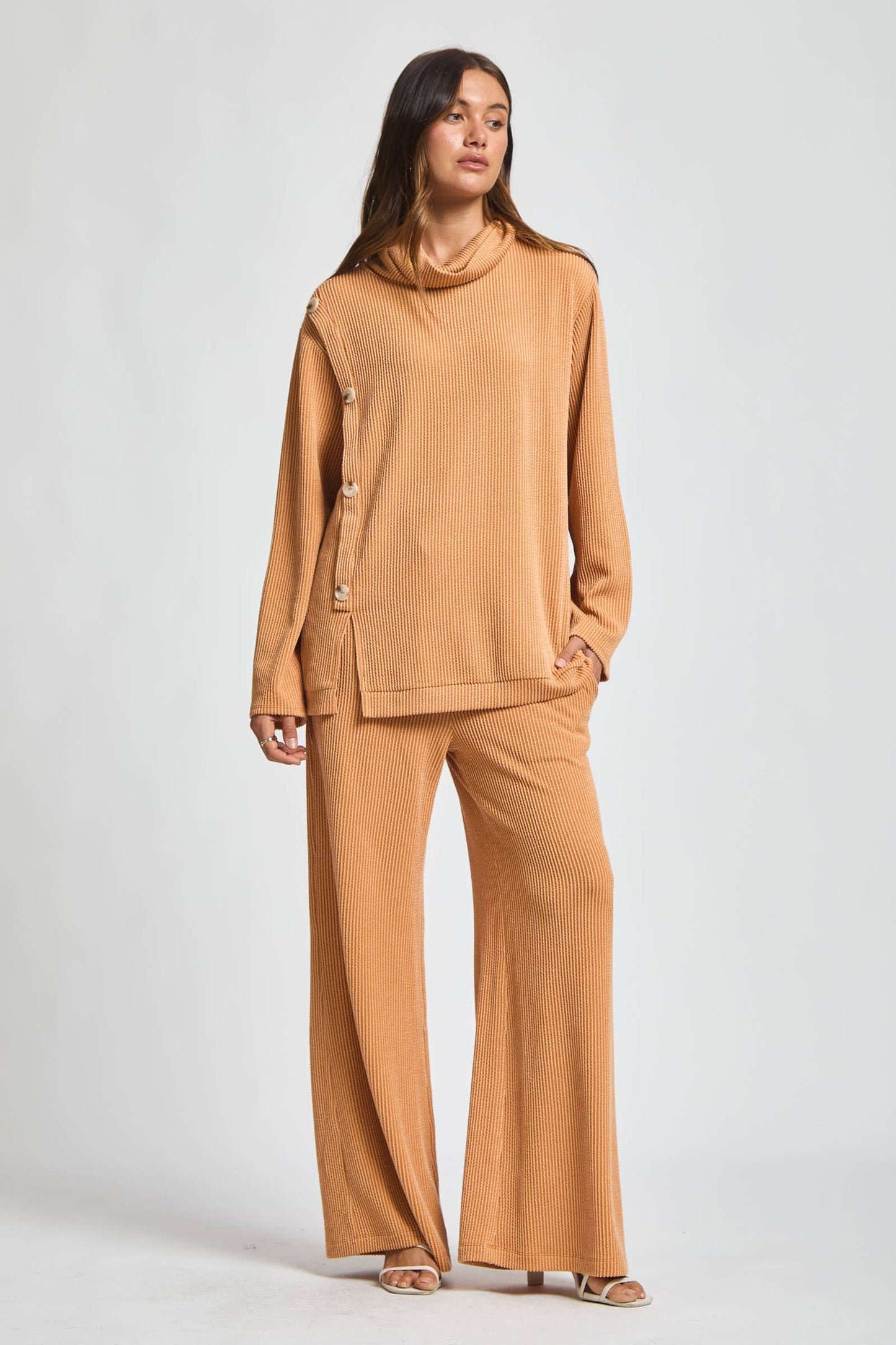 2-Piece Cowl Neck Ribbed Set TRVSET-LAVISH: OLIVE / S