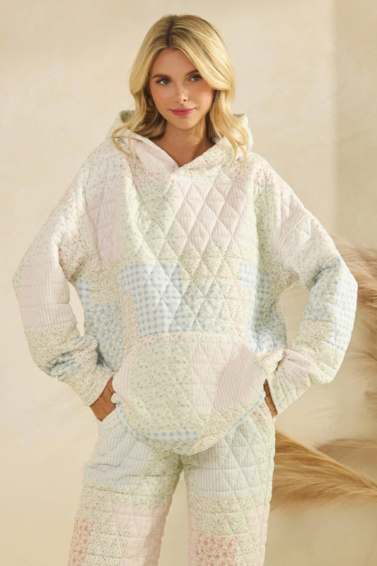 Floral textured oversized Hoodie : Pastel combo / M