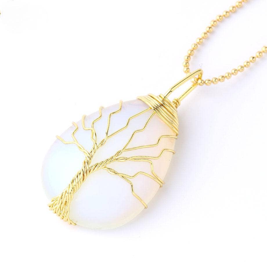 Natural Stone Winding Drop-shaped Crystal Pendant Necklace