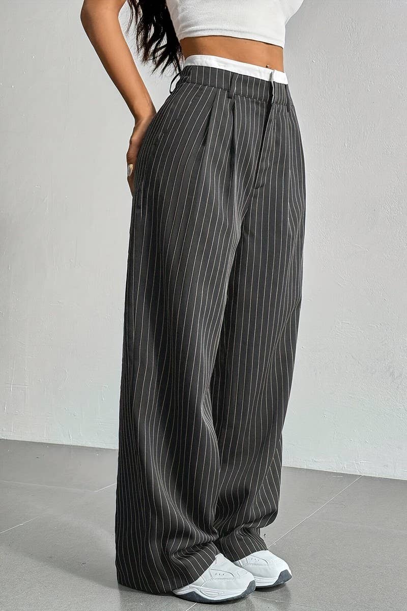 STRIPED LOOSE STRAIGHT-LEG TROUSERS