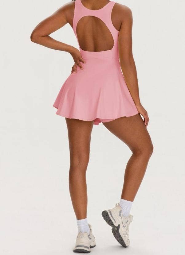 Athletic Tennis Dress Set Built In Shorts Open Back