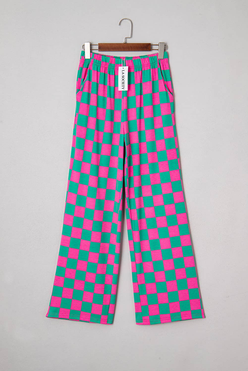 LA SOCIETY Checkered Print High Waist Wide Leg Pants Bottoms