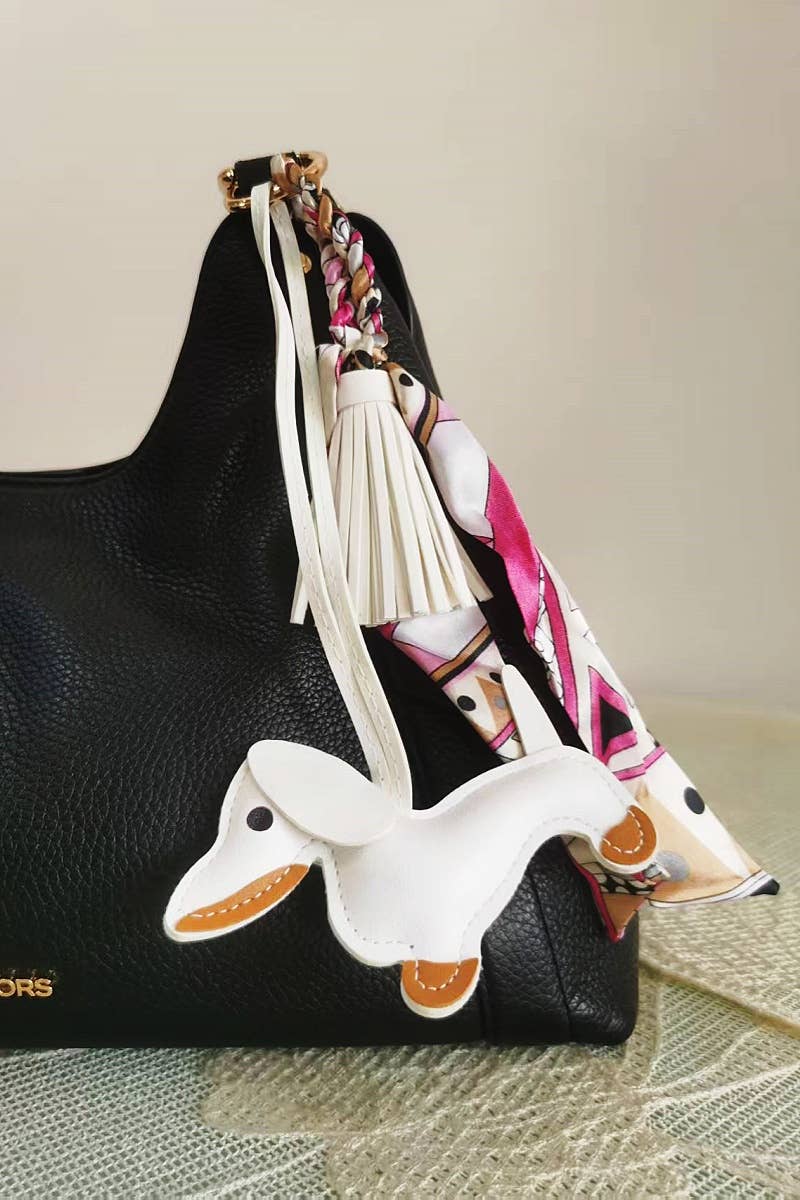Dachshund Leather Bag Charm Fringed Bag Accessory