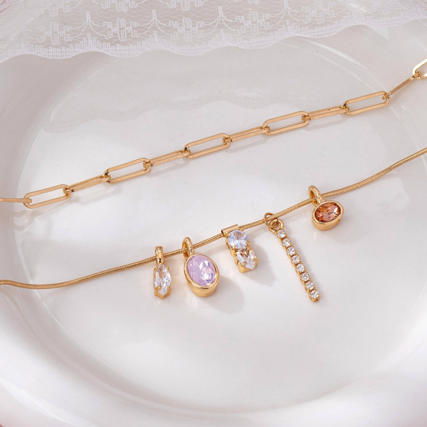 Crystal Cluster Charm Double-Layer Necklace | 80N92679