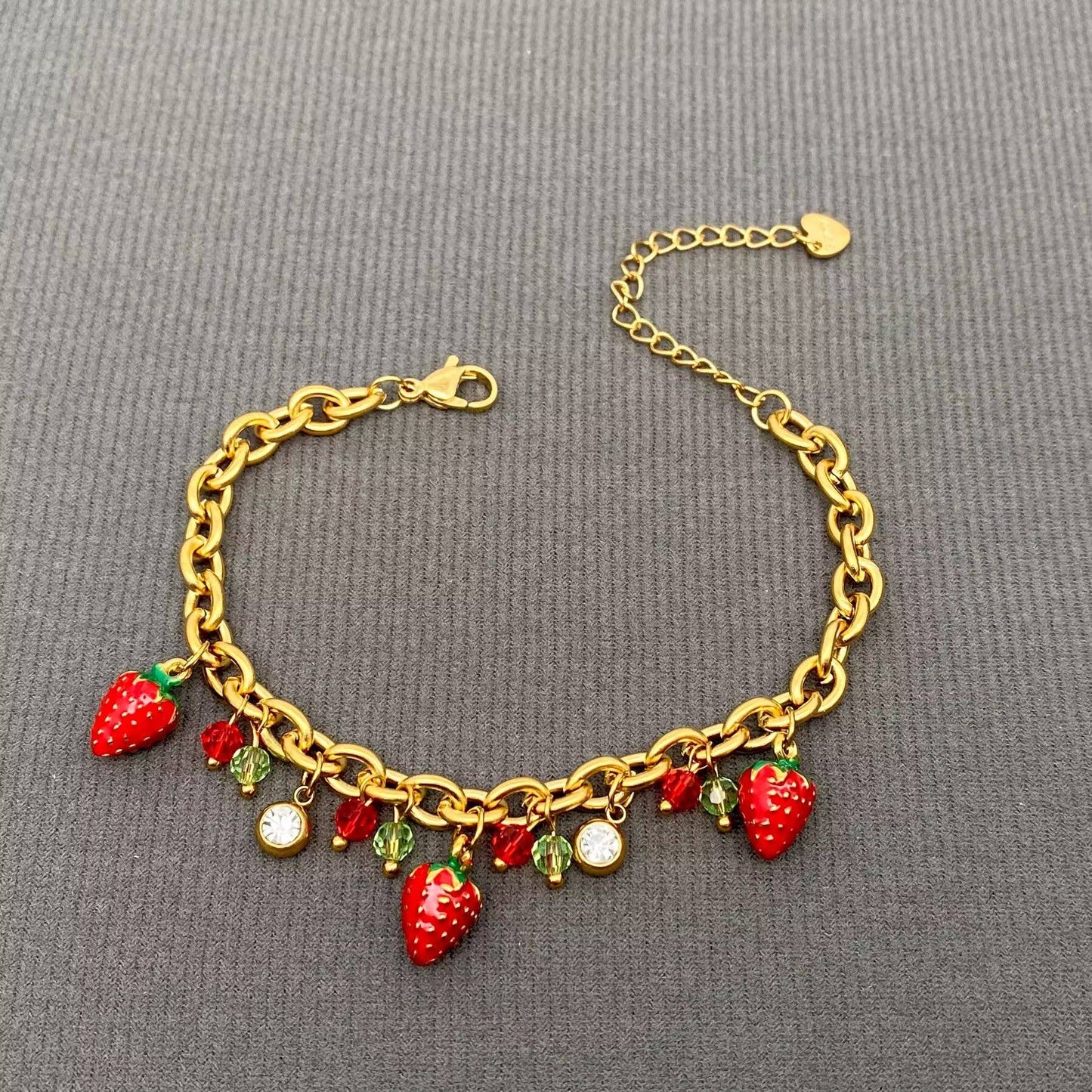 M24. Enamel Strawberry Charm 18K Gold Plated Bracelet