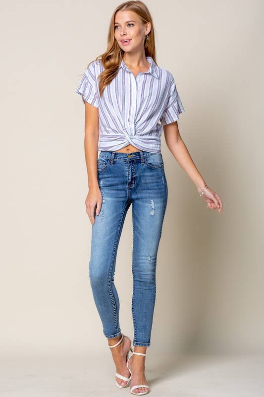 Twisted Tie Crop Shirt W Back Smoking Band Detail - 10688t