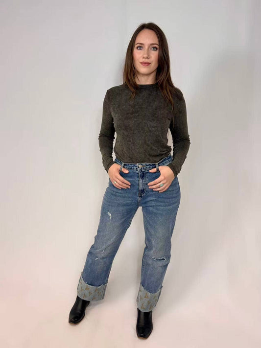 MK752 Longhorn Cuff Straight Blue Jeans