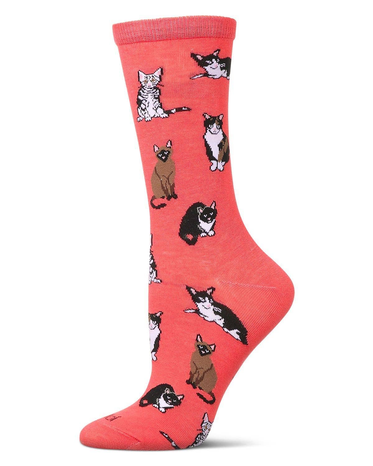 Women's Multi Cat Breed Bamboo Crew Socks