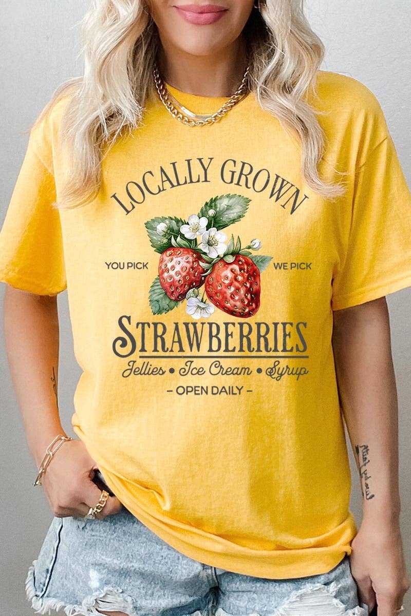 Locally Grown Strawberries Graphic Heavy Cotton T