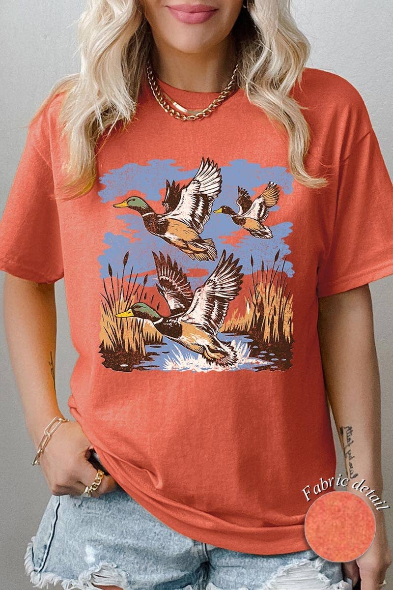Flying Mallard Ducks Graphic Heavy Cotton Tee