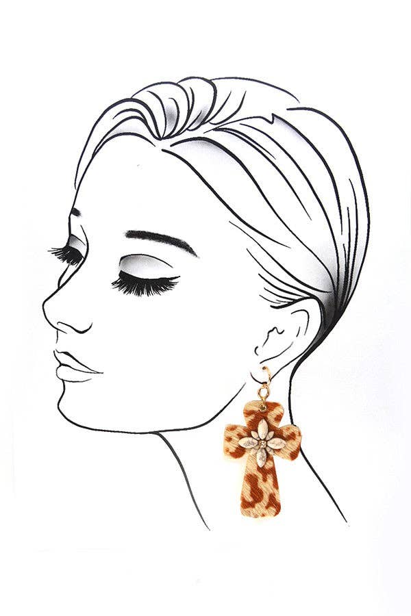 BOHO FAUX LEATHER CROSS WITH STONE EARRINGS | 51E1093006: TURQ