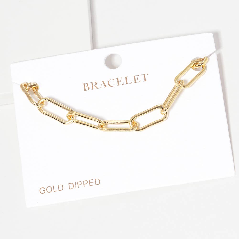 Gold Dipped Paperclip Chain Link Bracelet: Yellow Gold