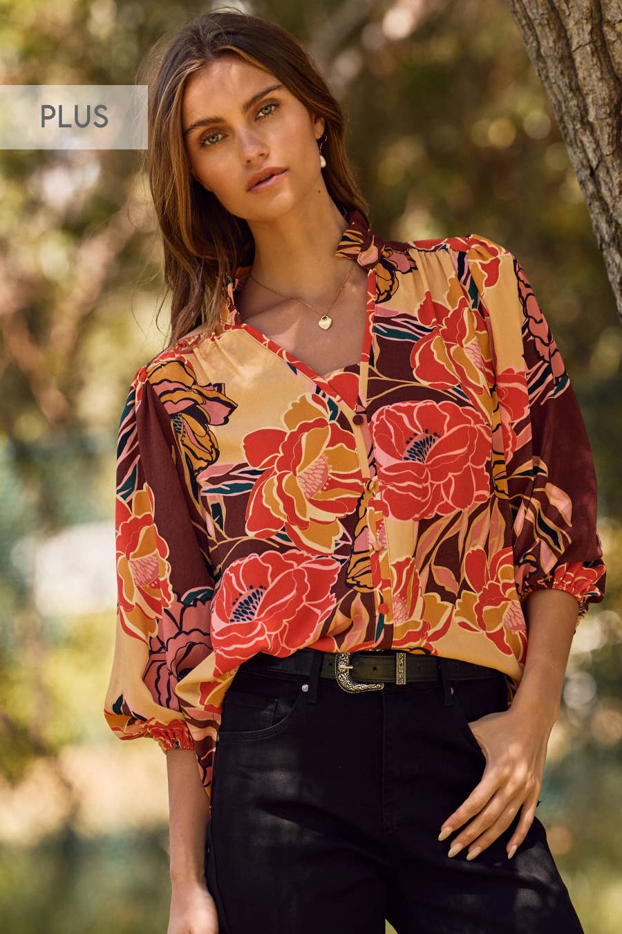 Plus Floral Printed 3/4 Sleeve Blouse