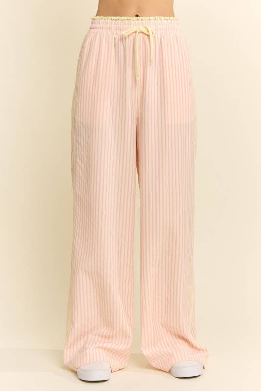 STRIPE LACE TRIM WIDE LEG PANTS