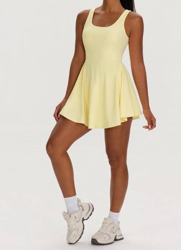 Athletic Tennis Dress Set Built In Shorts Open Back