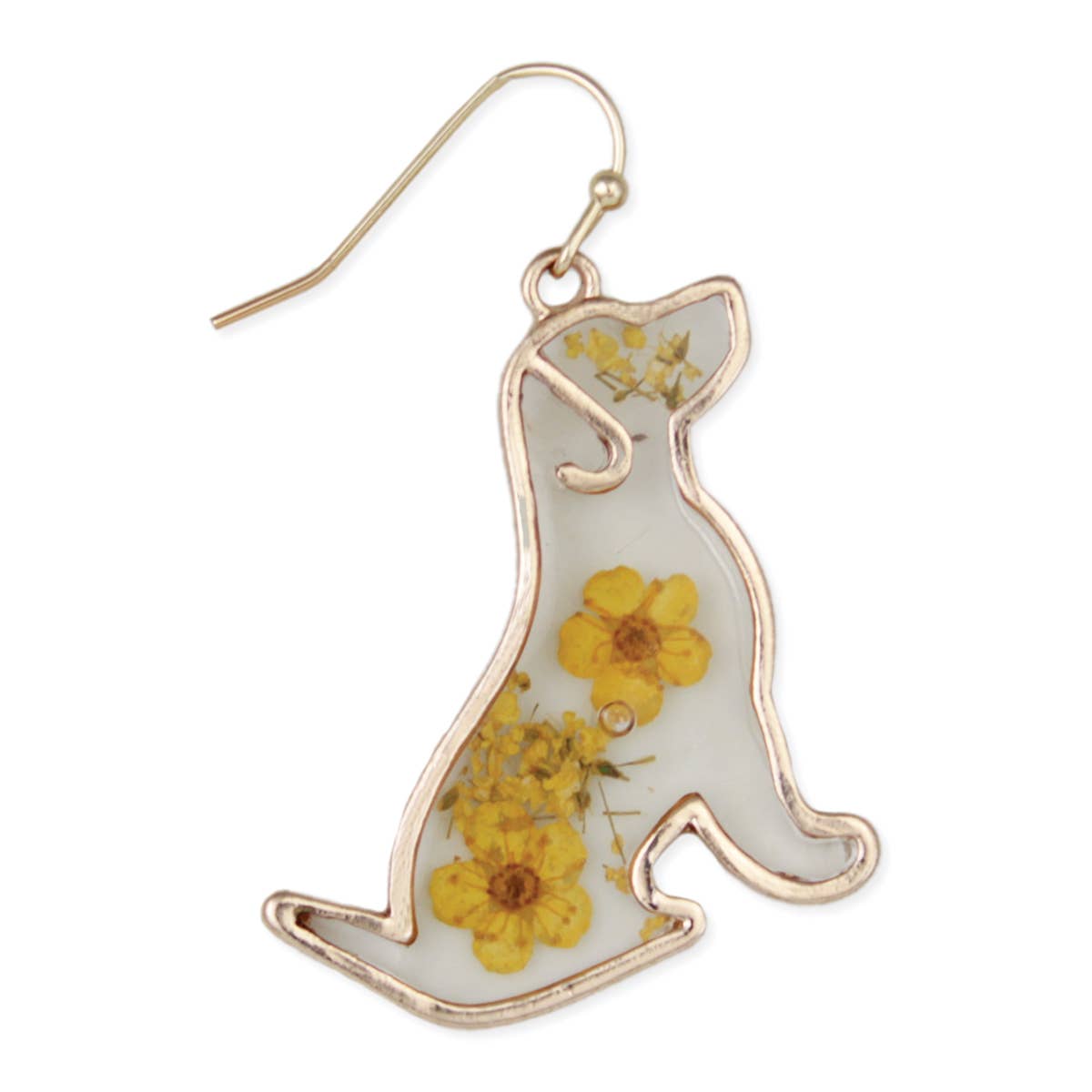 Floral Friend Gold Dog Dried Flower Earrings