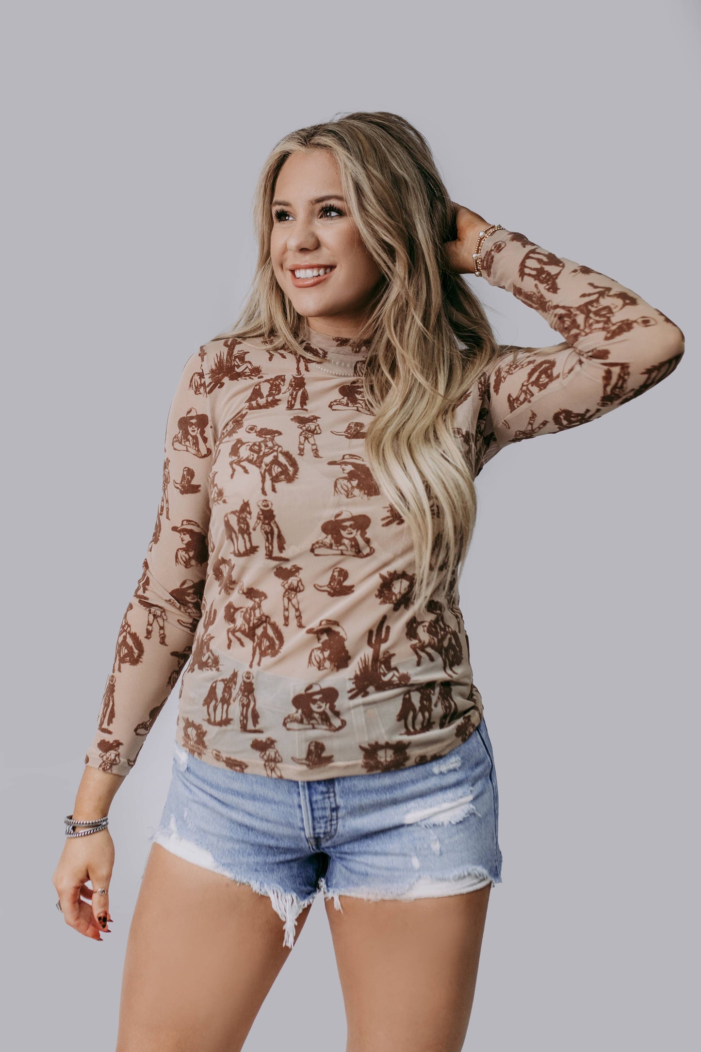 MK718 Desert Dreams Velvet Mesh Top: Mocha / M
