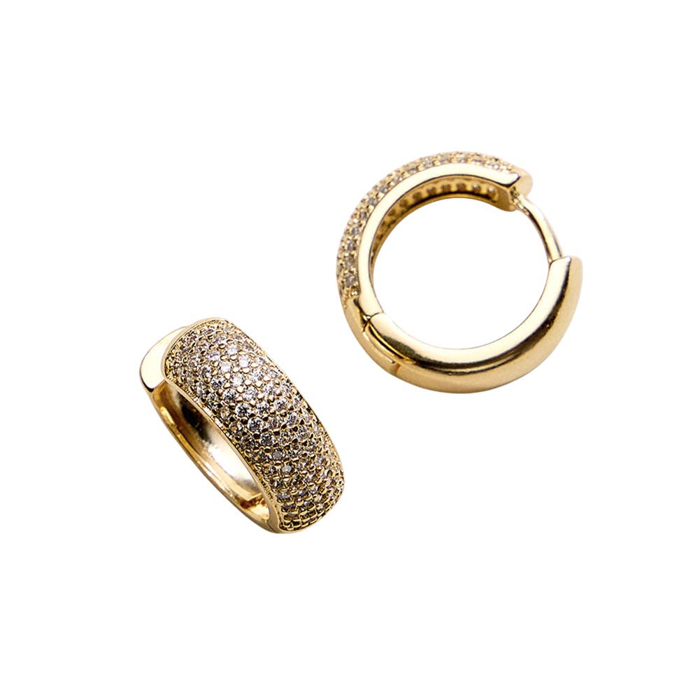 18K Gold Filled CZ Pave Huggie Hoop Earrings
