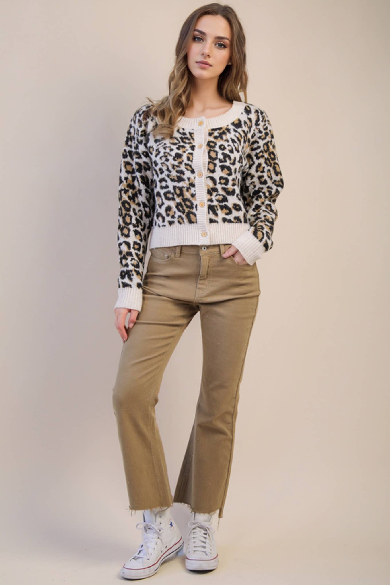 12W3475N-Print & Solid Soft Knit Sweater Cardigan