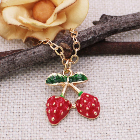 Juicy Bunch Gold Strawberry Necklace