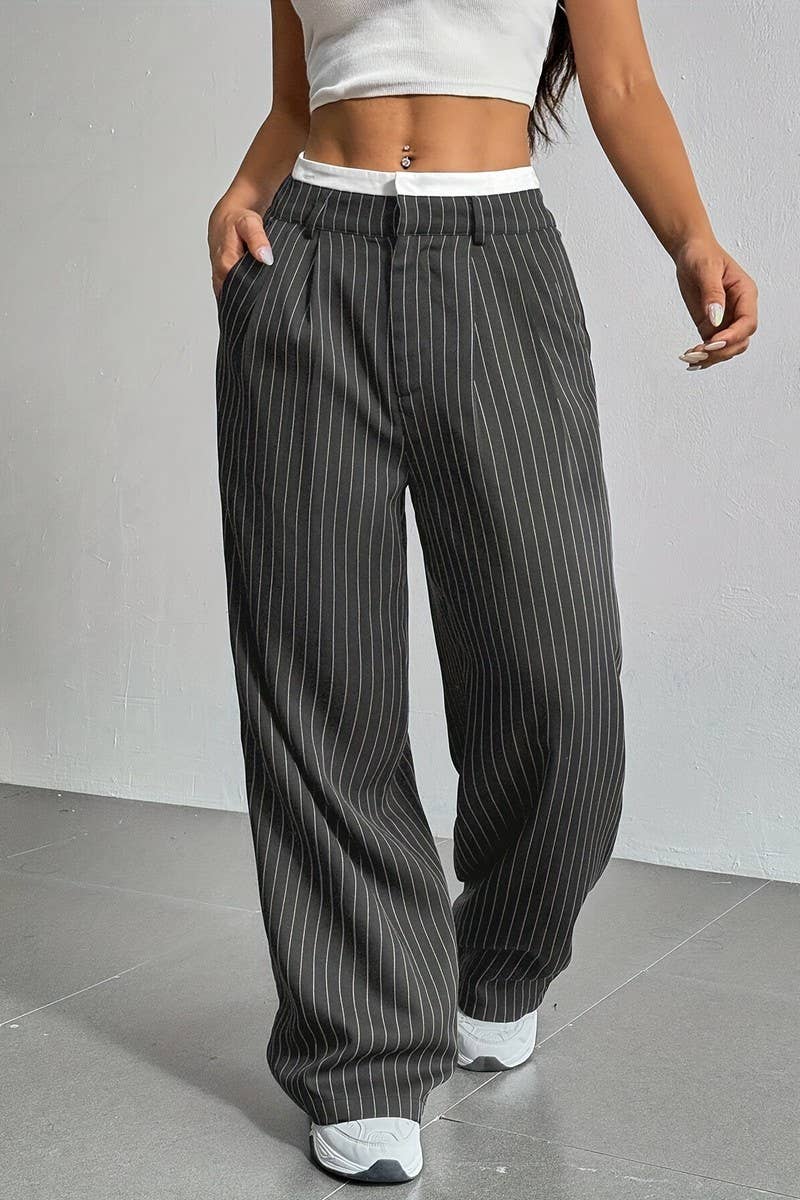 STRIPED LOOSE STRAIGHT-LEG TROUSERS