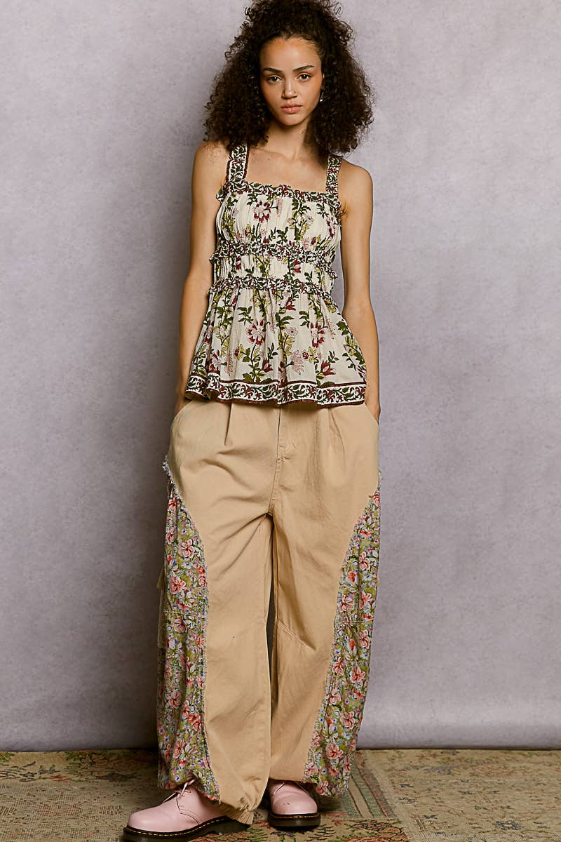 Square Neck Sleeveless Printed Ruffle Dress Woven Top