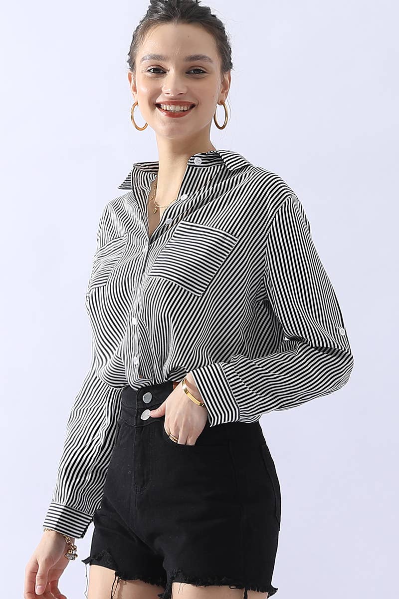 Striped Button Down Long Sleeve Collared Shirts