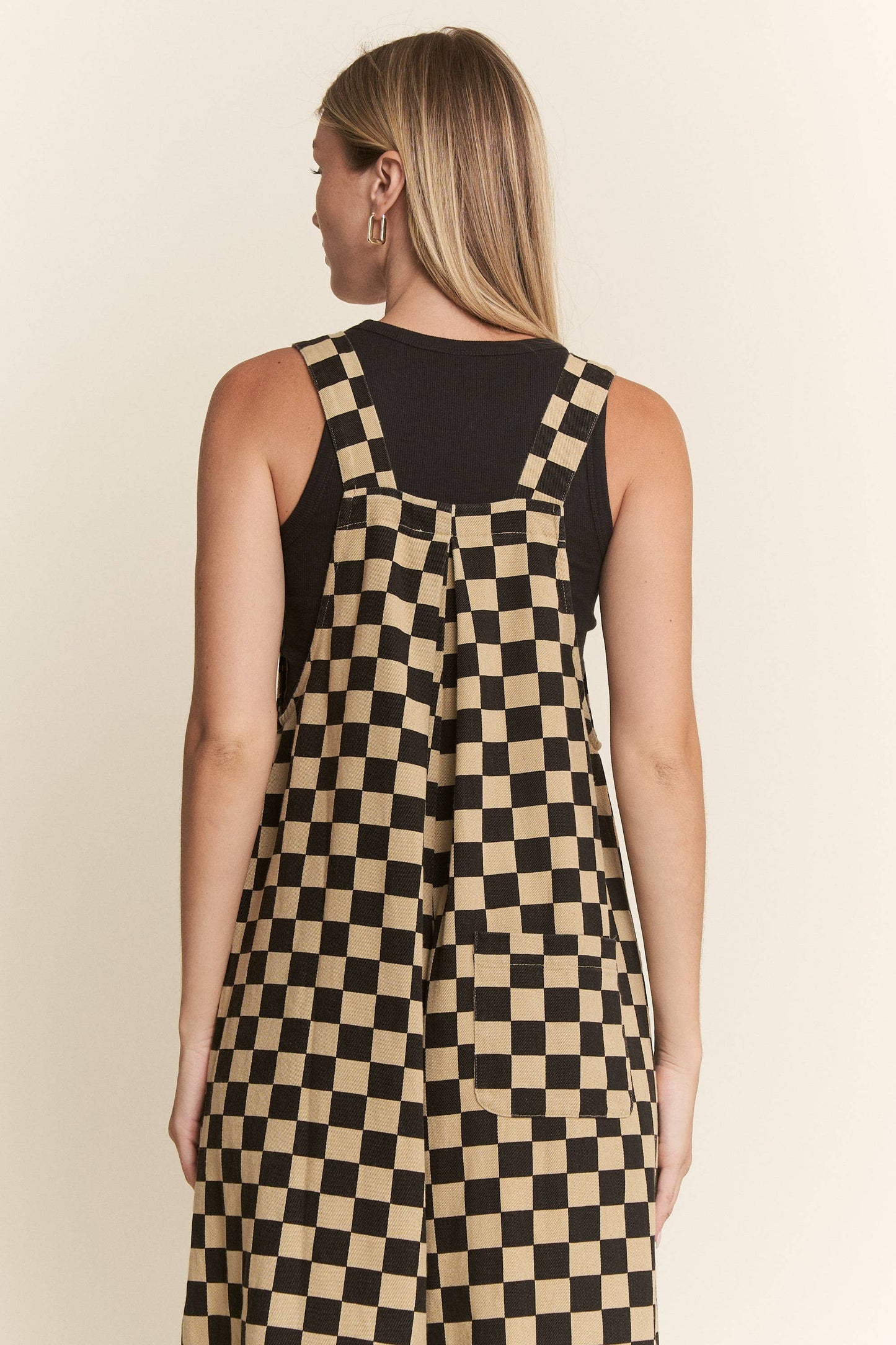 CHECKERED WIDE LEG OVERALLS