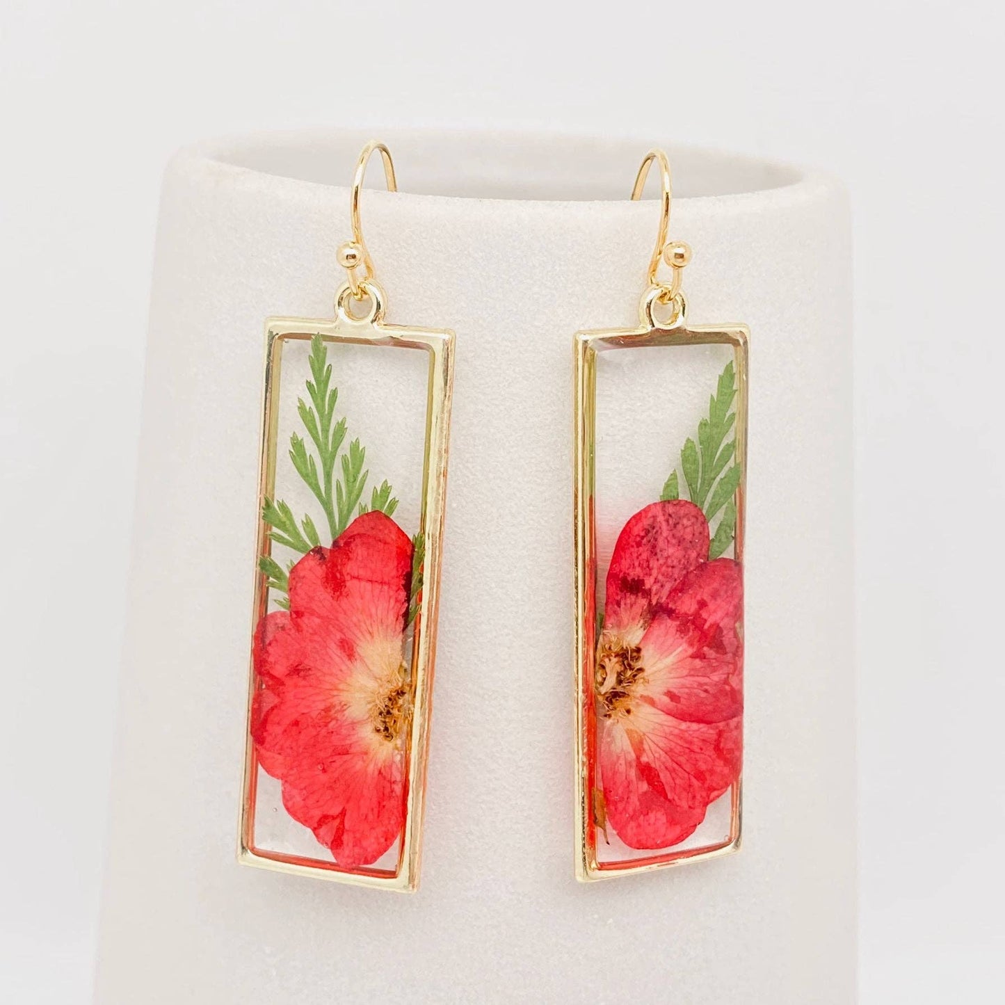Rose & Ferns Genuine Dried Flowers Rectangular Earrings -PDF