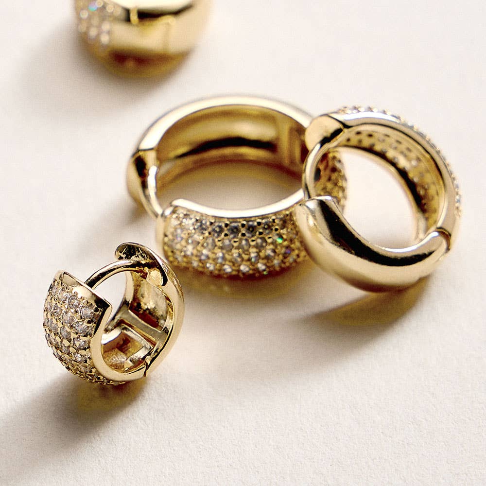 18K Gold Filled CZ Pave Huggie Hoop Earrings