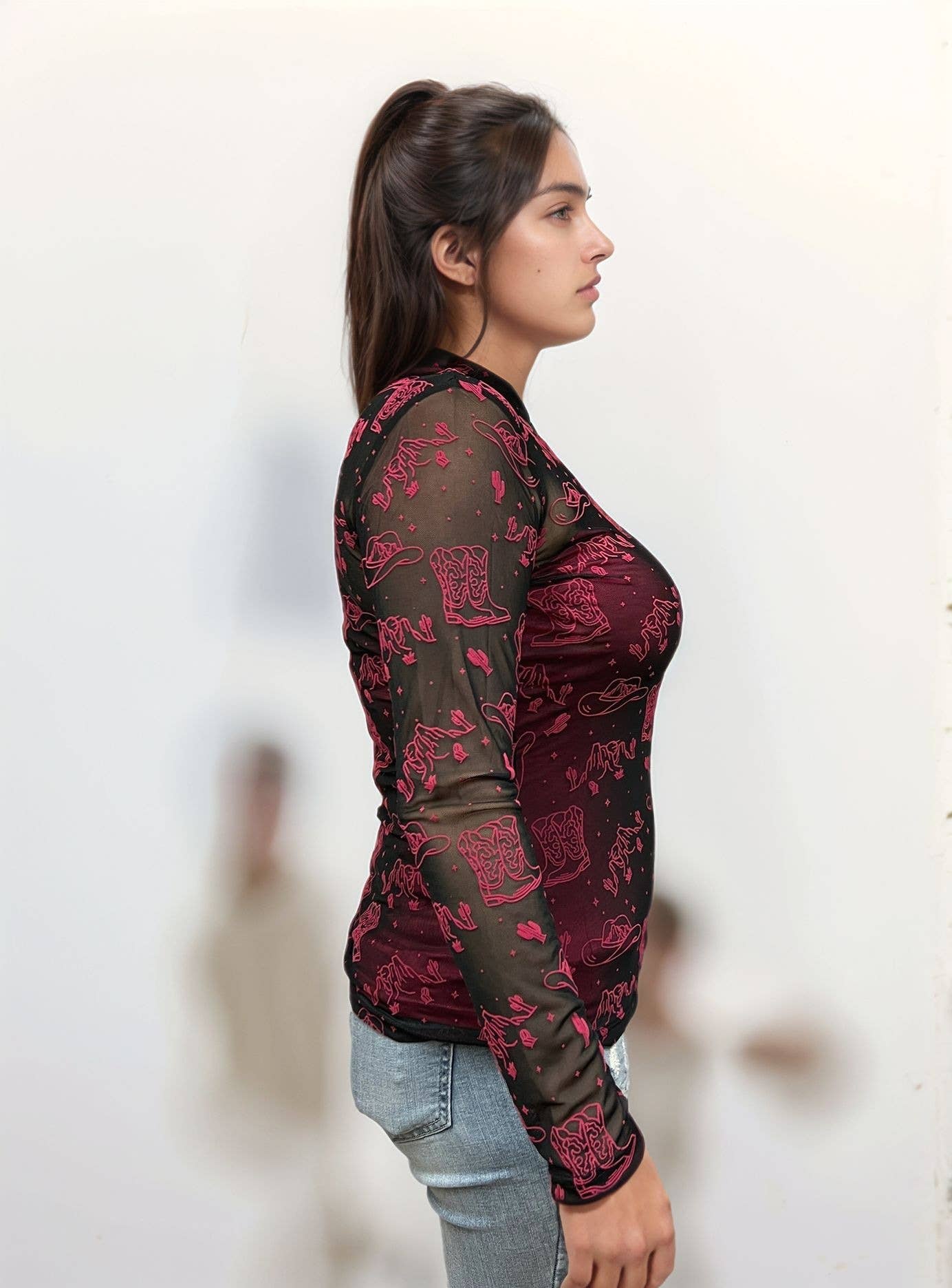 TZ93B Country Velvet Mesh Top