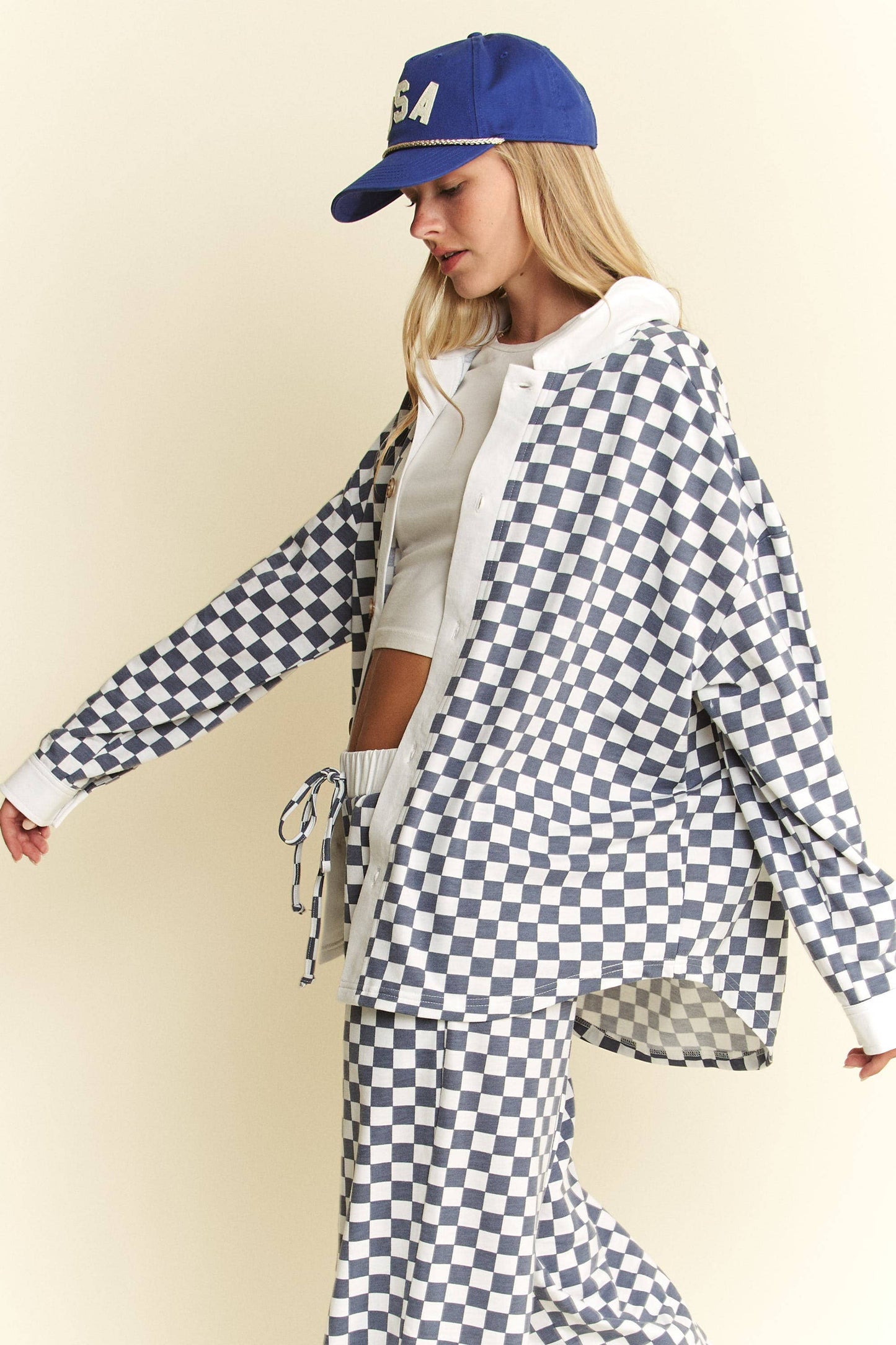 CHECKERED COLLARED BUTTON DOWN OVERSIZED TOP JJT6371