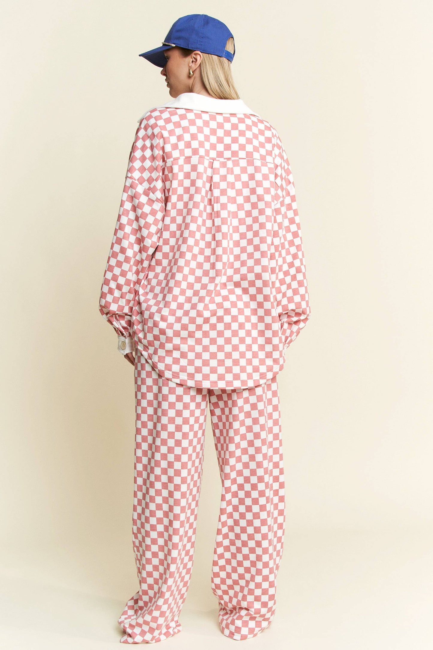 CHECKERED COLLARED BUTTON DOWN OVERSIZED TOP JJT6371