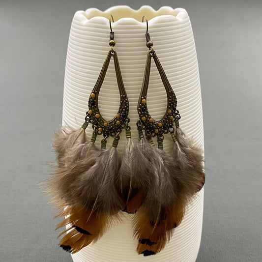Vintage Feather Tassel Earrings