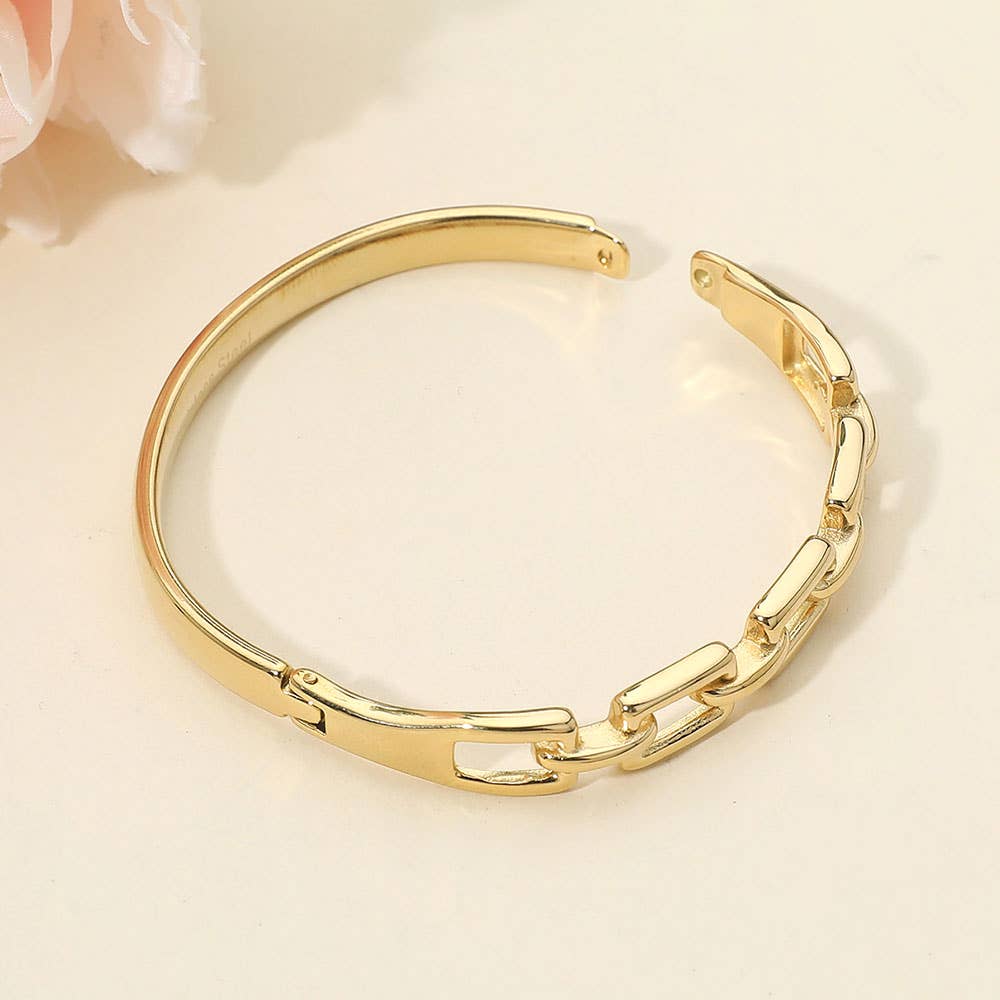 Stainless Steel Chain Link Hinged Bangle Bracelet