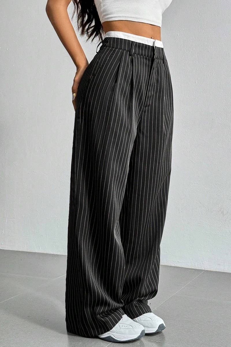 STRIPED LOOSE STRAIGHT-LEG TROUSERS