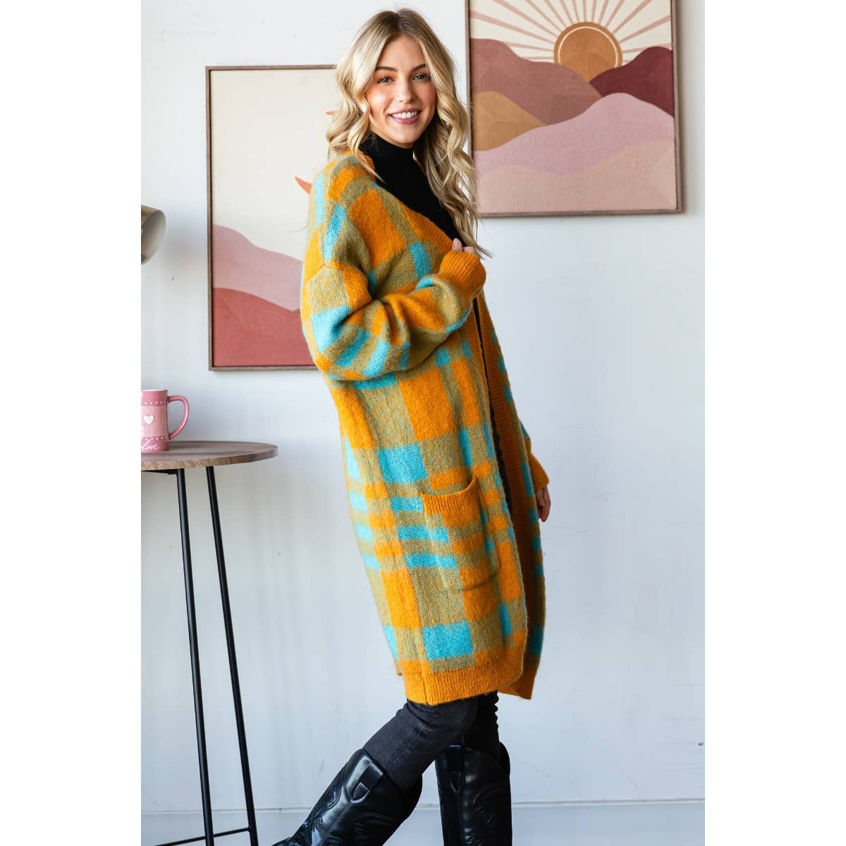 Mohair Sweater Long Cardigan  : Red/Black / M