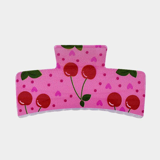 12PCS - Cherry Heart Pattern Printed Hair Claw Clips