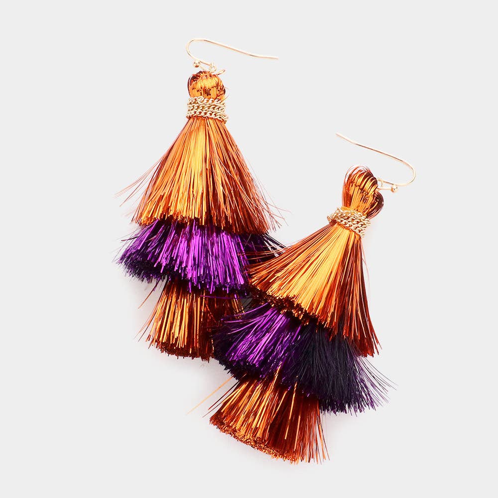Game Day Triple Tassel Layered Dangle Earrings: M5