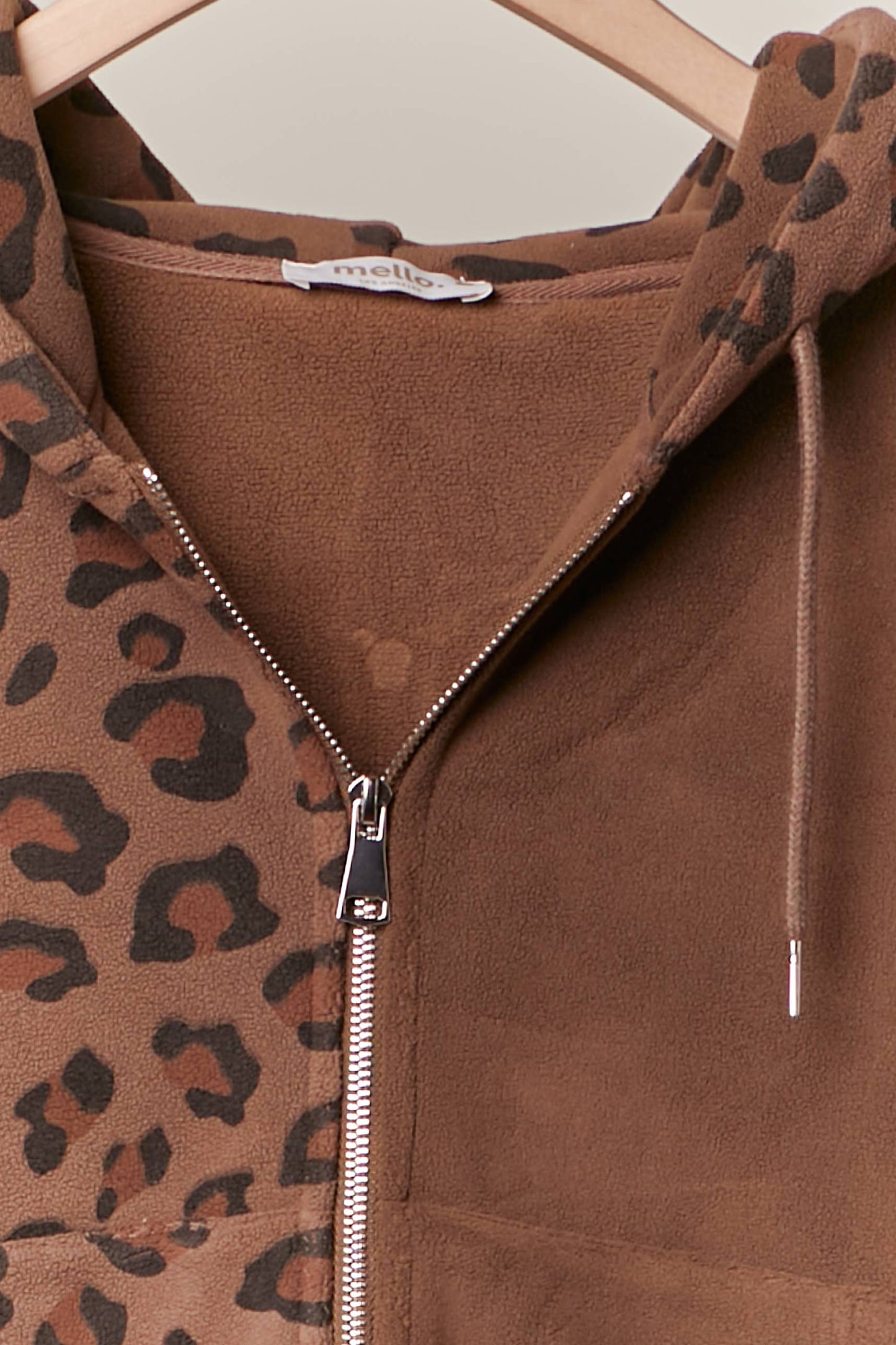 Zip Up hooded Sweatshirt with Leopard Print: Brown / L