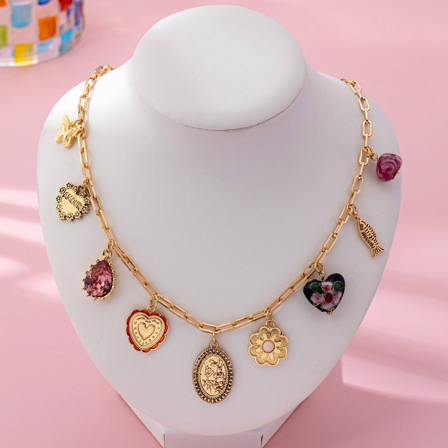 Heart Cloisonne Multi Charm Necklace | 80N92777
