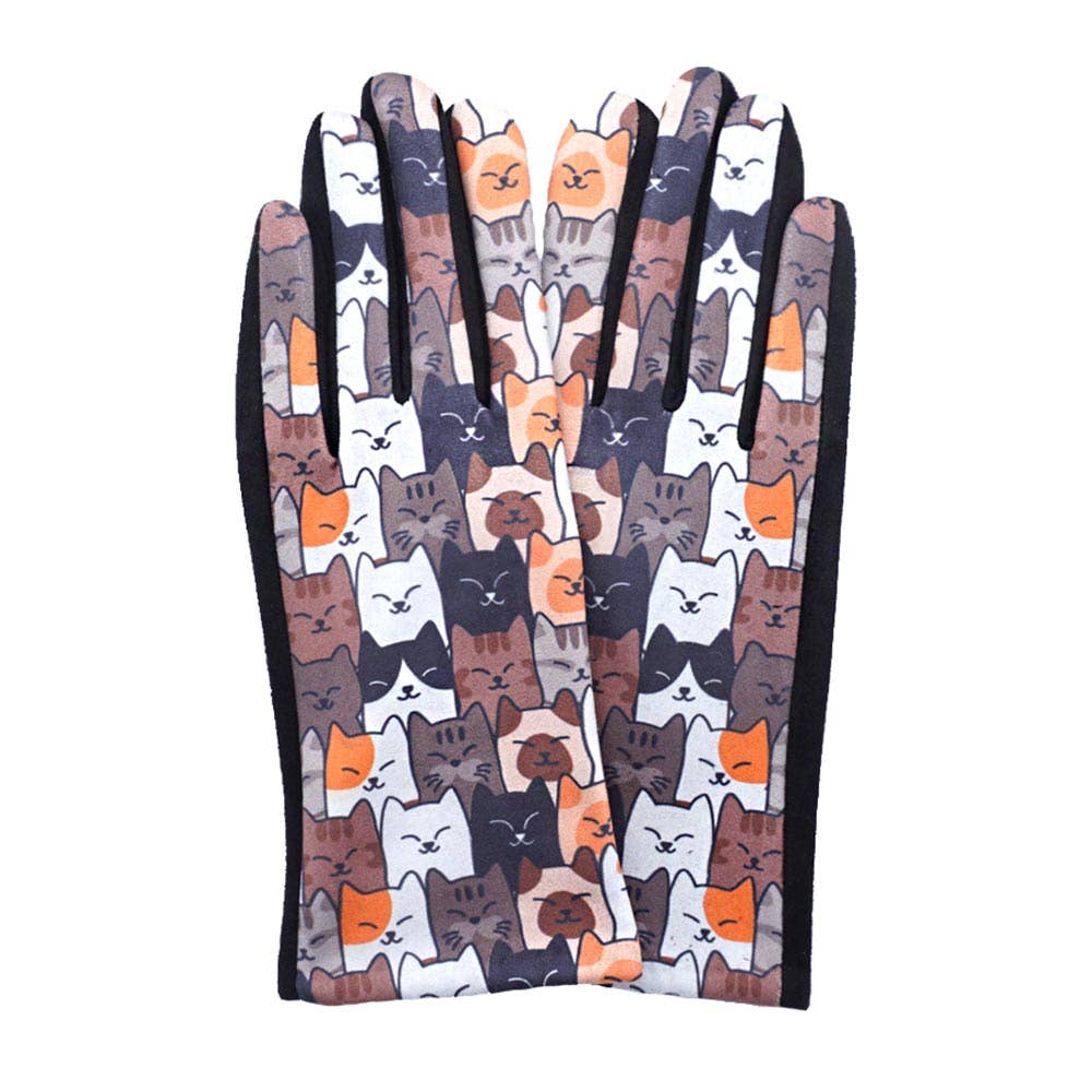 Dog Pattern Printed Smart Touch Gloves: 3-GRY-MT