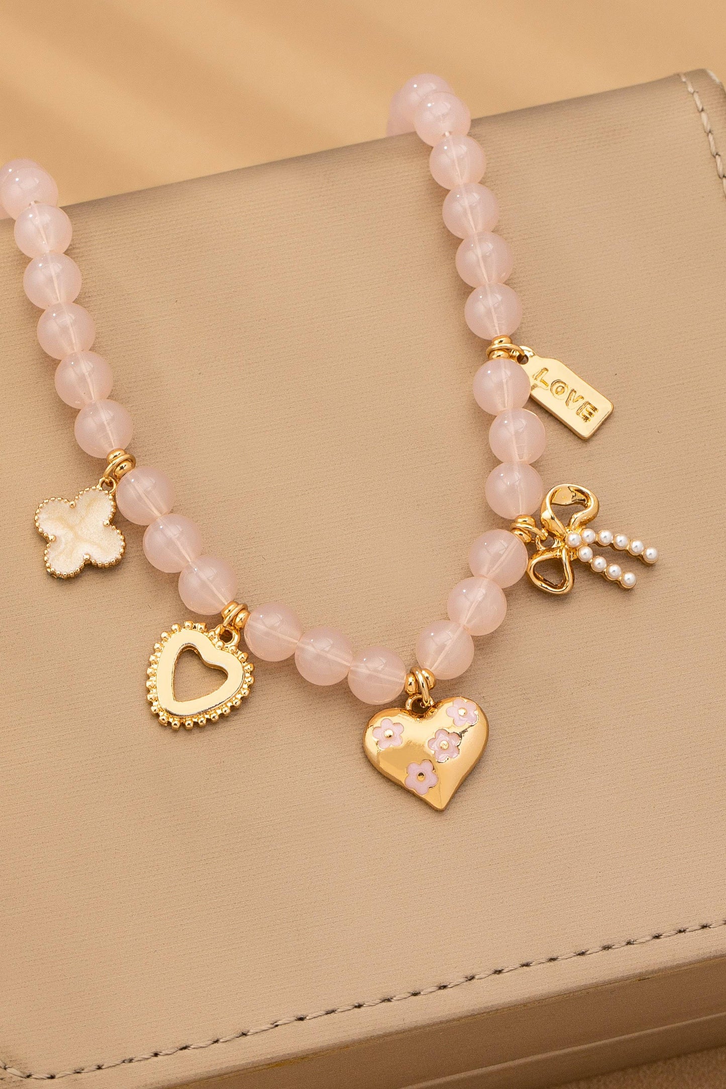 BEADED CHARM NECKLACE-HEART BOW CLOVER | 80N92632