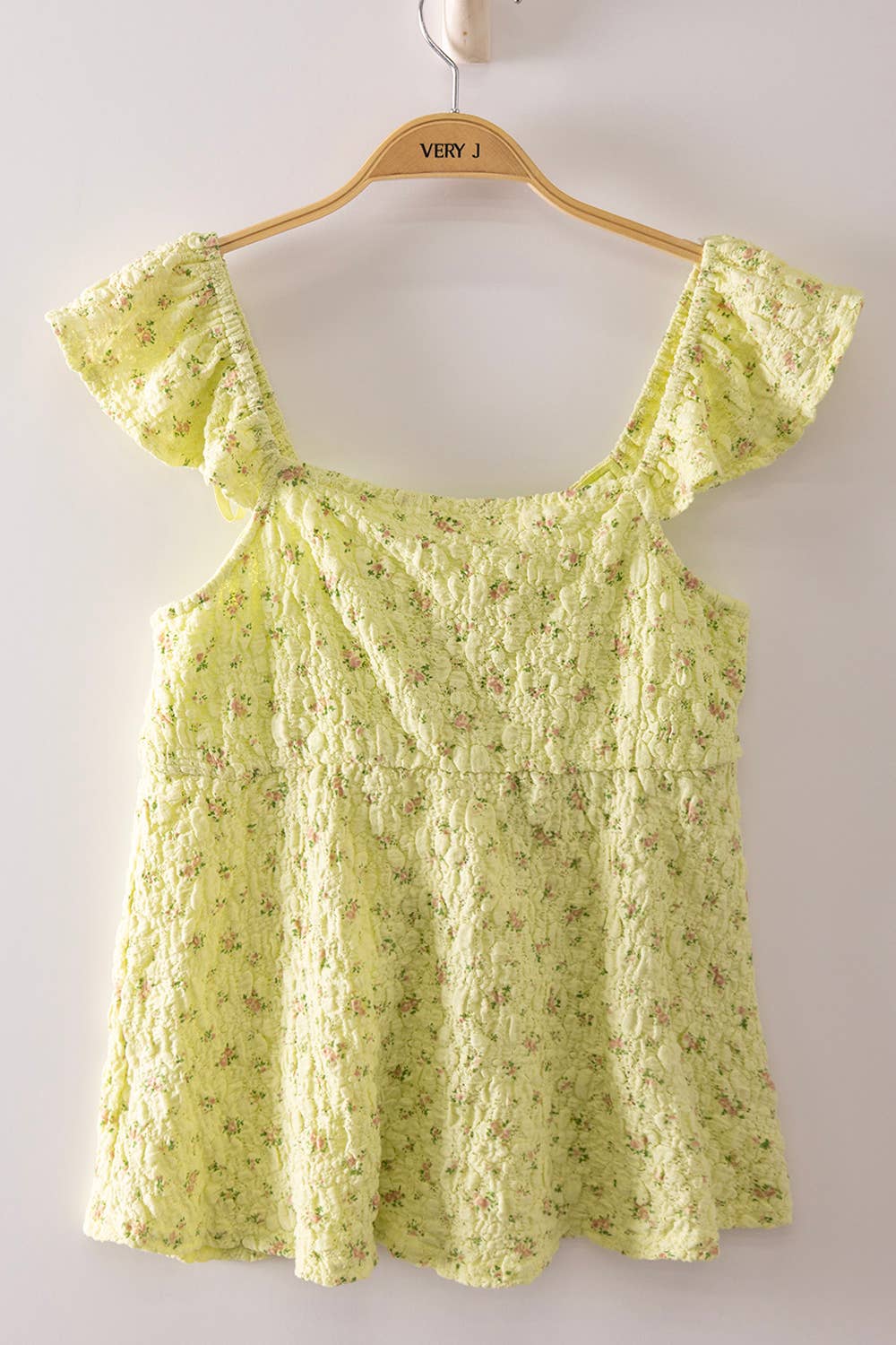 NT12515-Romantic Floral Ruffle Sleeve Babydoll Top