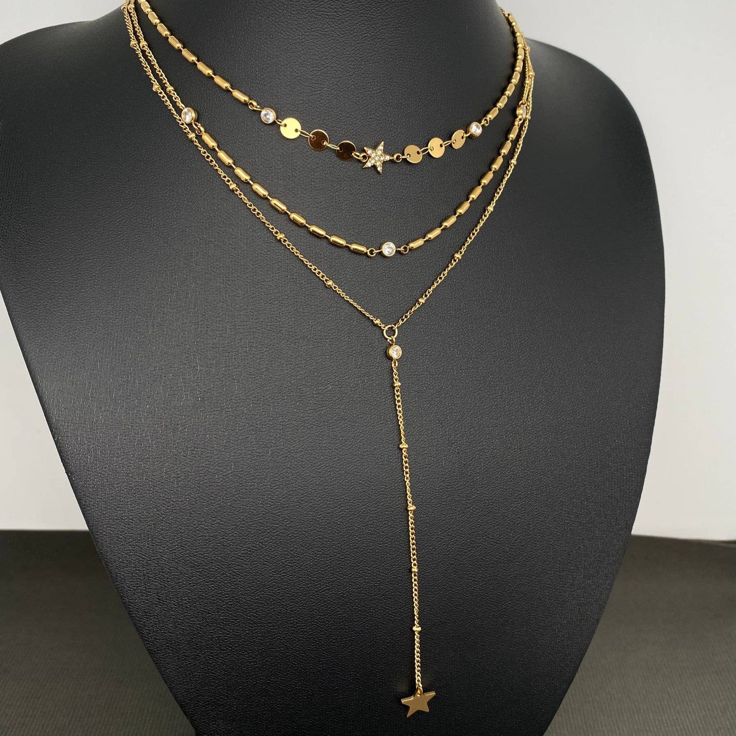 M17. Star Charm 18K Gold Plated 3-layer Necklace