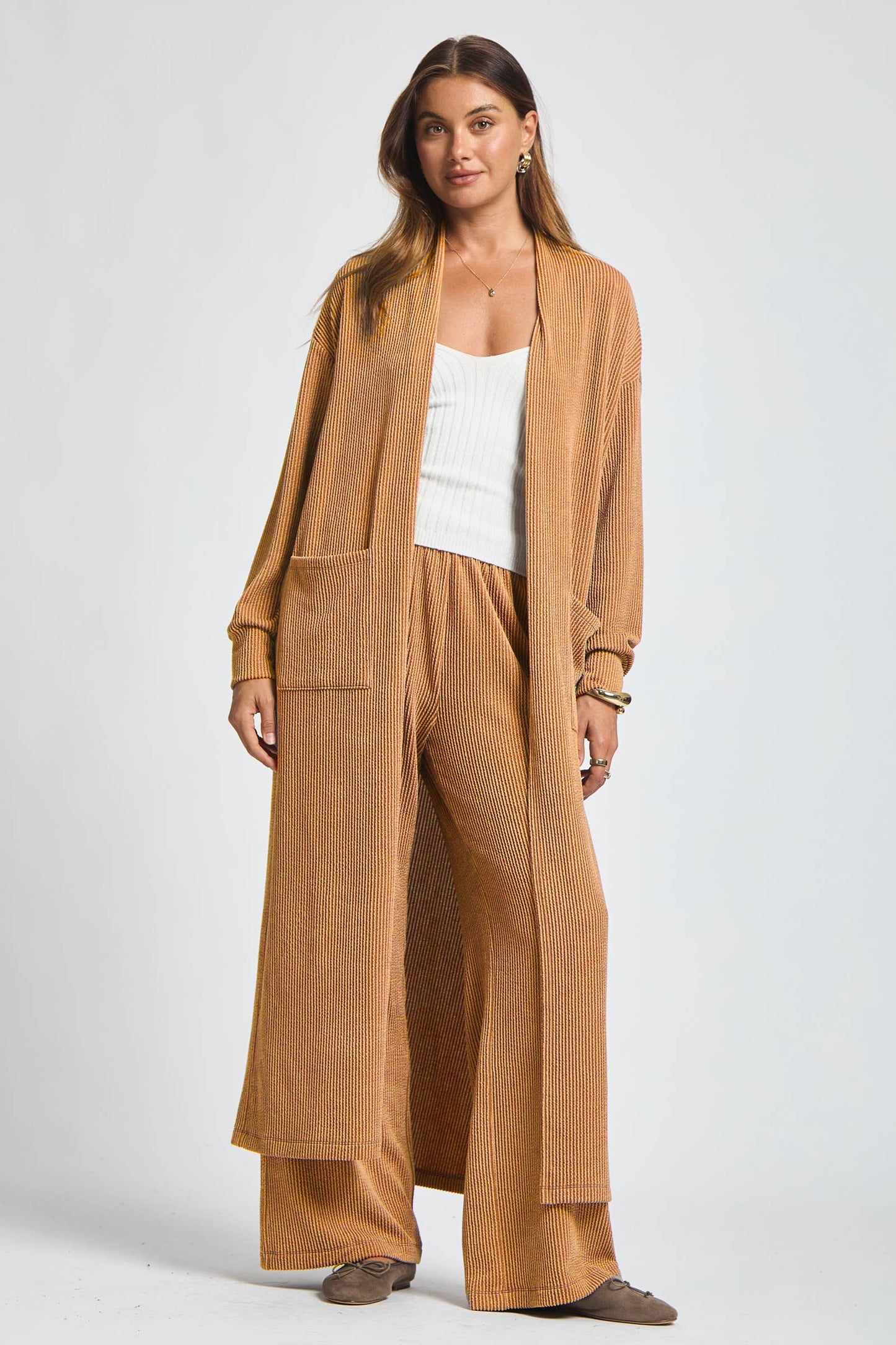 Longline Cardigan + Relaxed Pants 2 Piece: RED / S