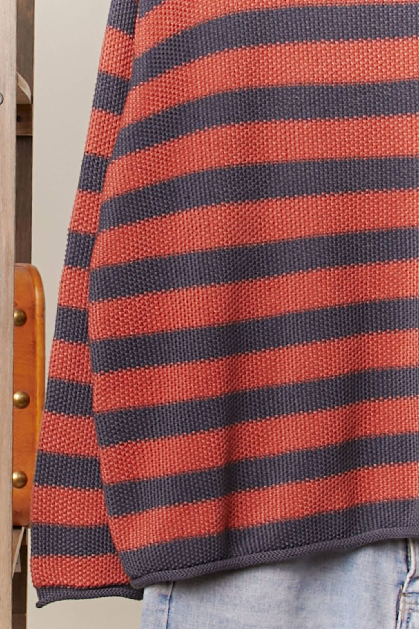 Casual Striped Sweater: Rust / L